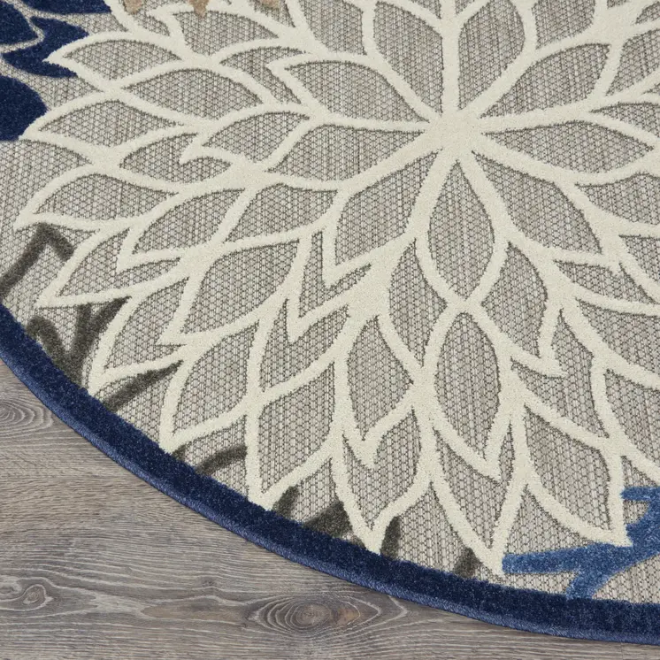 4' Blue And Gray Round Indoor Outdoor Area Rug