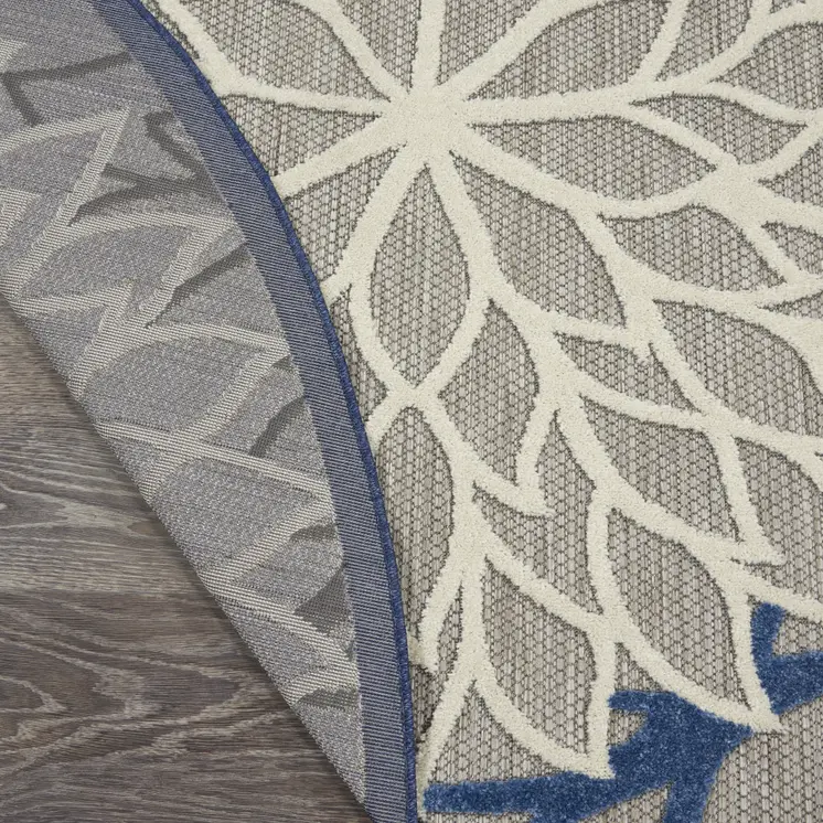 4' Blue And Gray Round Indoor Outdoor Area Rug