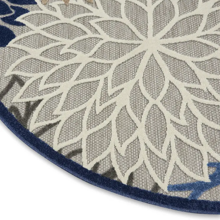 4' Blue And Gray Round Indoor Outdoor Area Rug