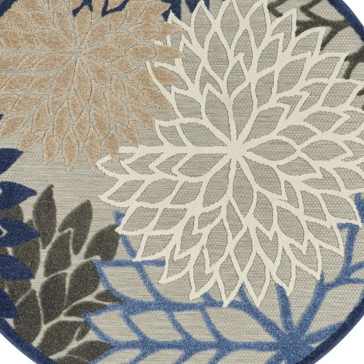 4' Blue And Gray Round Indoor Outdoor Area Rug