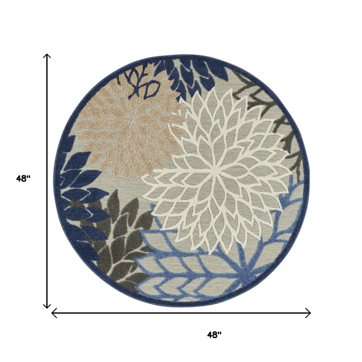 4' Blue And Gray Round Indoor Outdoor Area Rug