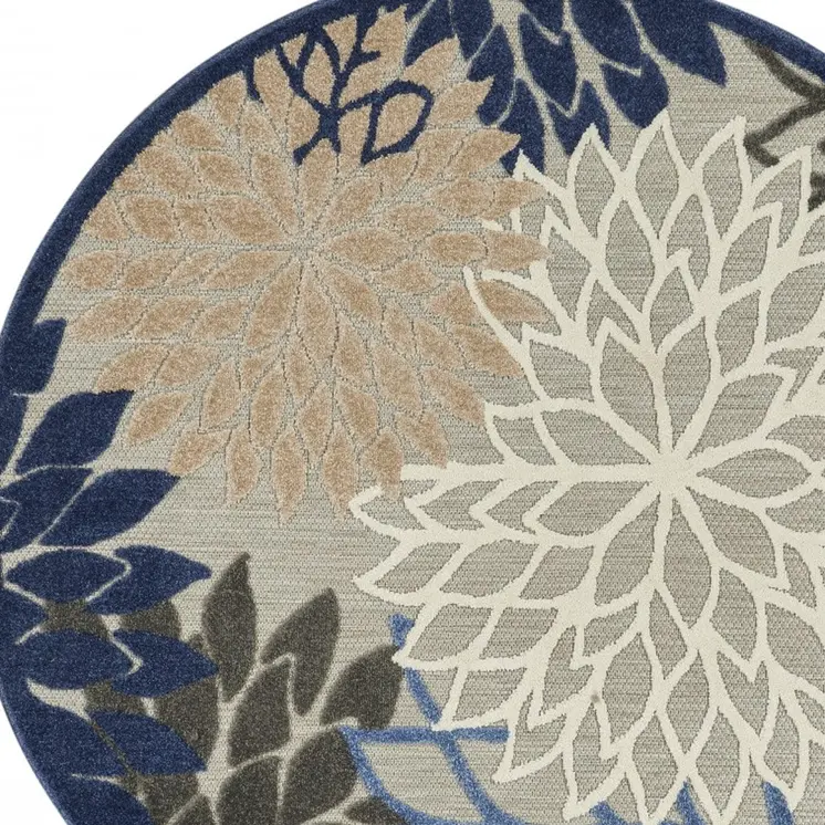 4' Blue And Gray Round Indoor Outdoor Area Rug