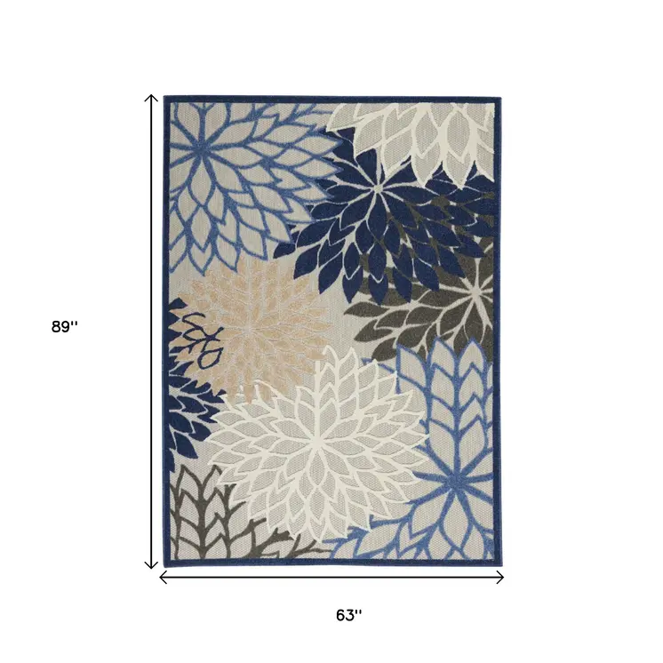 5' X 8' Blue And Gray Floral Indoor Outdoor Area Rug