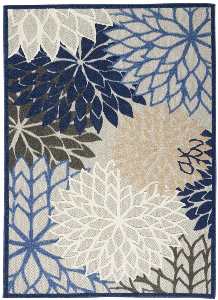 5' X 8' Blue And Gray Floral Indoor Outdoor Area Rug