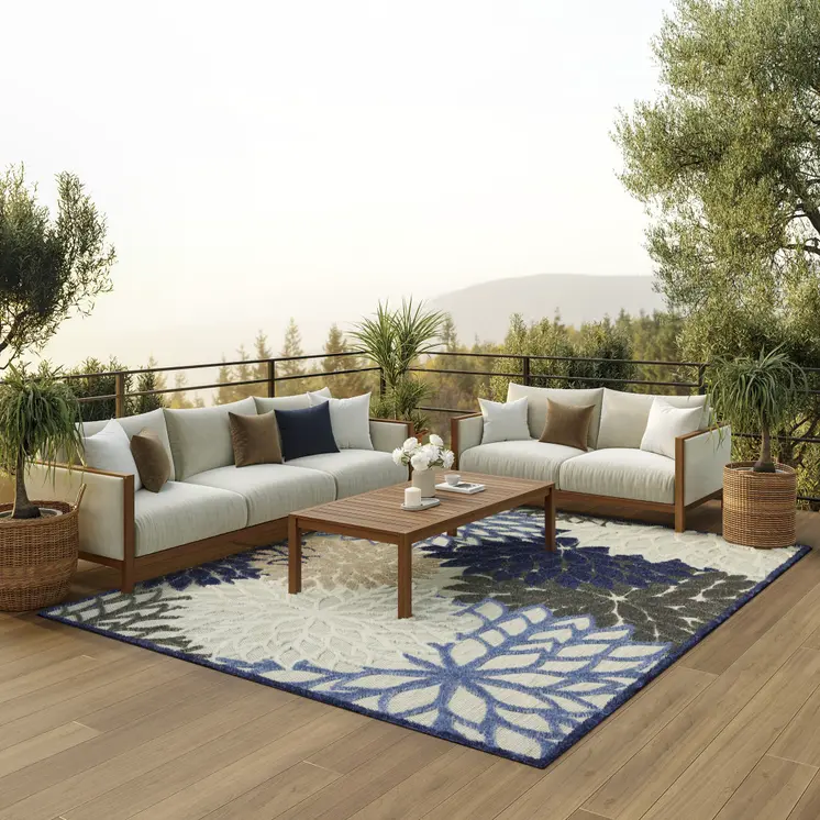 6' X 9' Blue And Gray Indoor Outdoor Area Rug