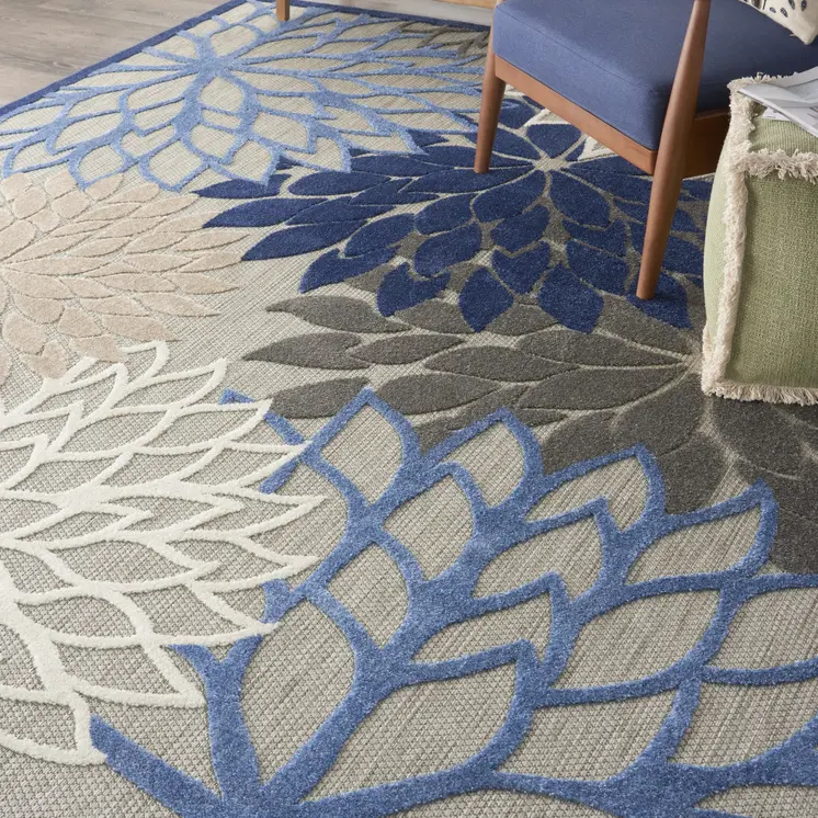 7' X 10' Blue And Gray Indoor Outdoor Area Rug