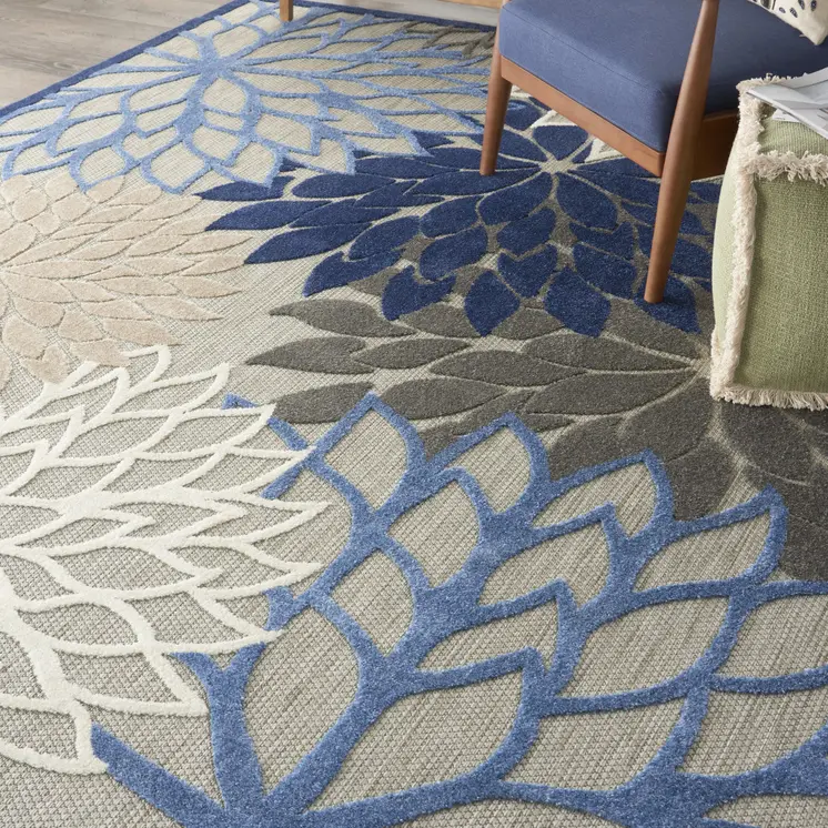 8' X 11' Blue And Gray Indoor Outdoor Area Rug