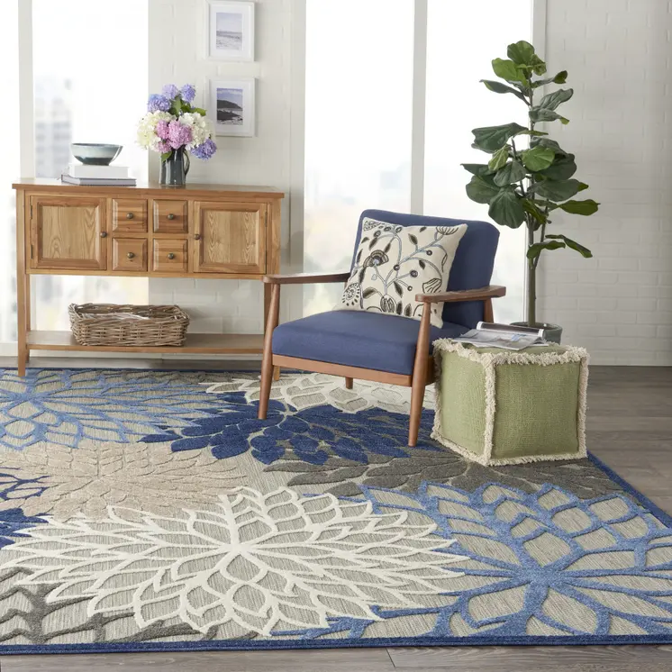 8' X 11' Blue And Gray Indoor Outdoor Area Rug