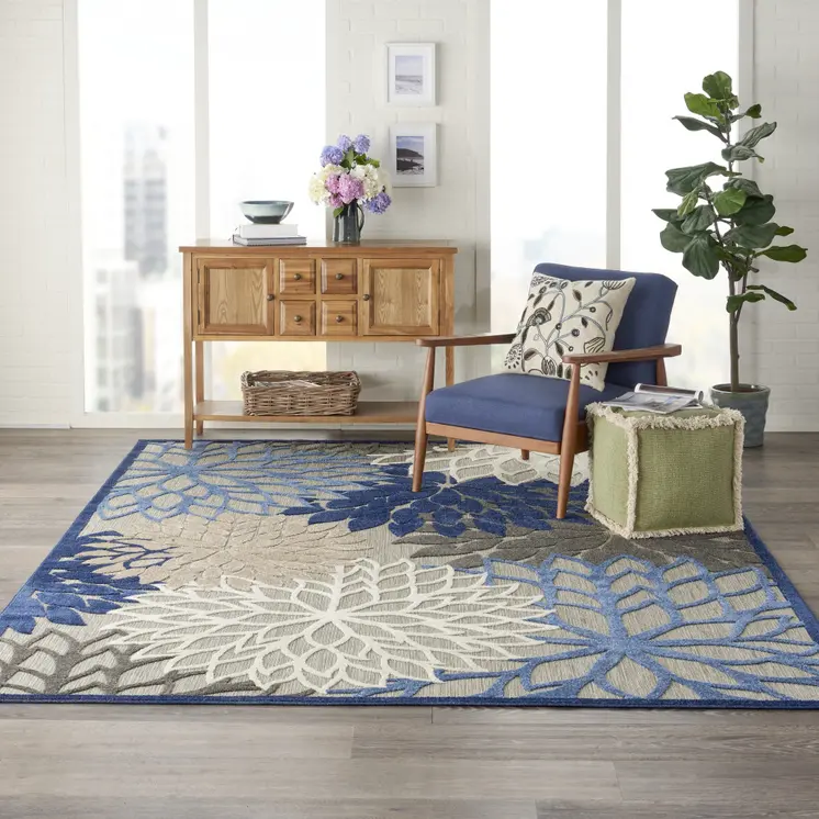 8' X 11' Blue And Gray Indoor Outdoor Area Rug