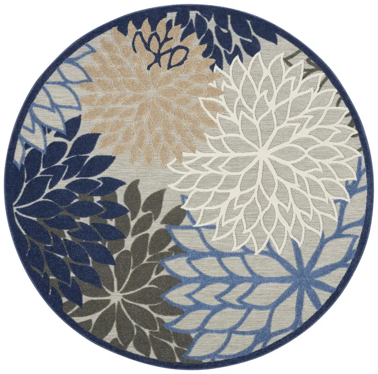 8' Blue And Gray Round Indoor Outdoor Area Rug
