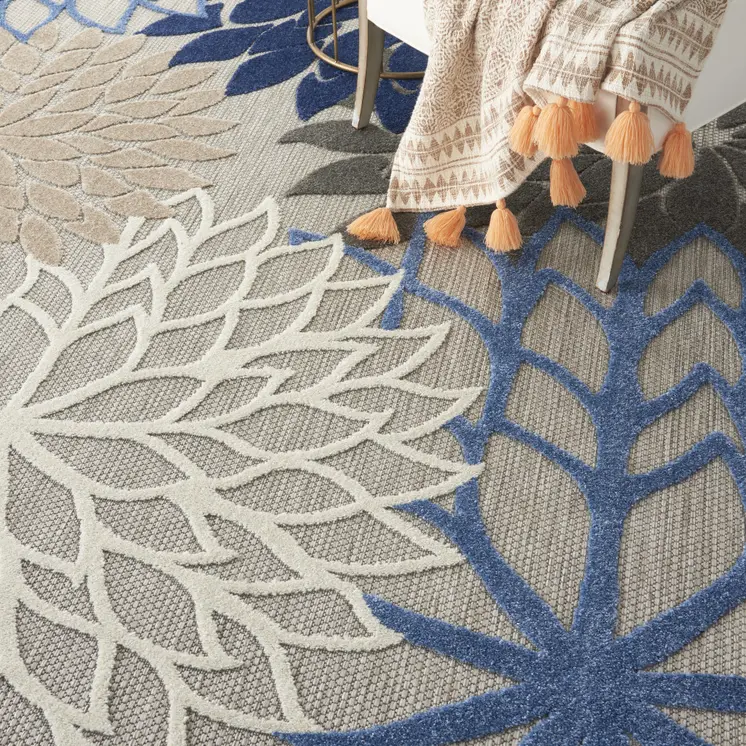 8' Blue And Gray Round Indoor Outdoor Area Rug