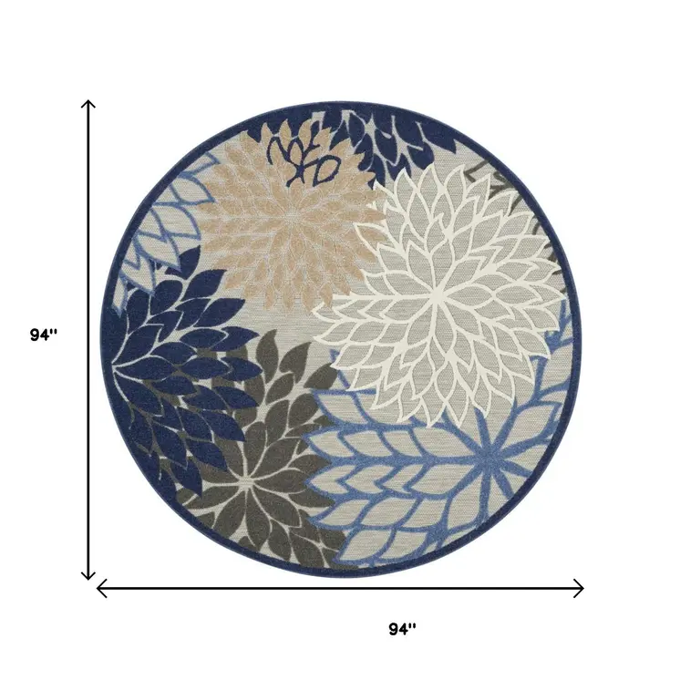 8' Blue And Gray Round Indoor Outdoor Area Rug
