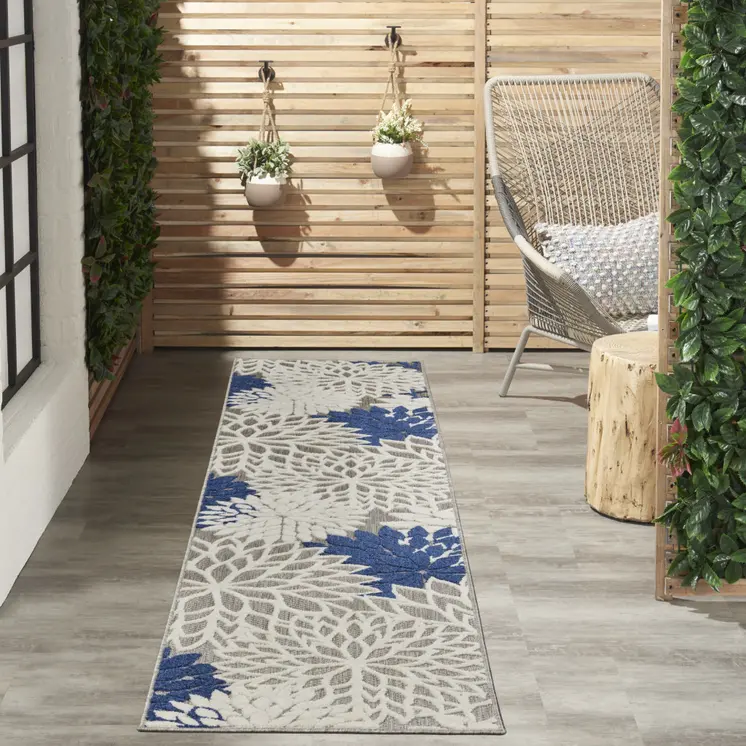 10' Ivory And Blue Indoor Outdoor Area Rug