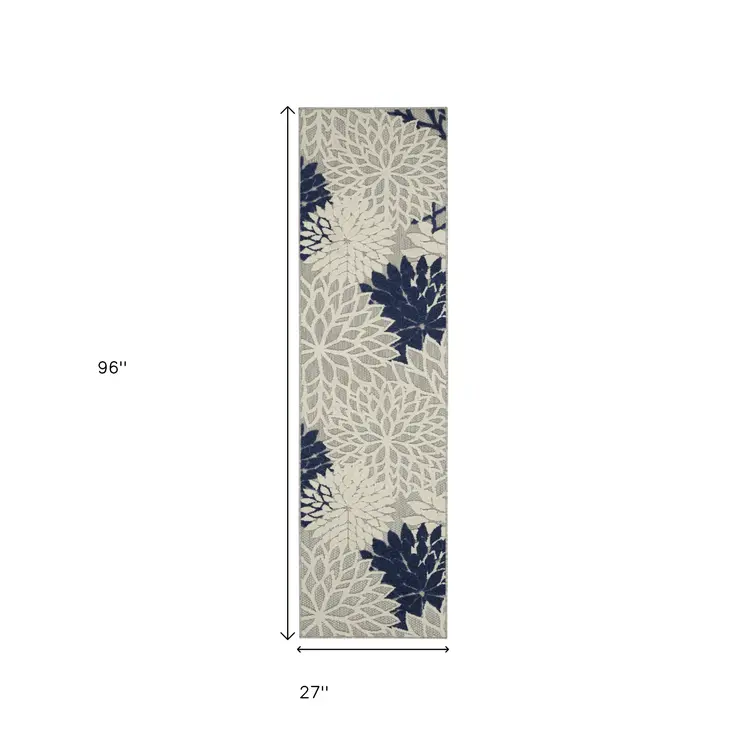 8' Ivory And Blue Indoor Outdoor Area Rug