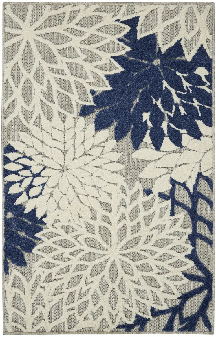 3' X 4' Ivory And Blue Indoor Outdoor Area Rug