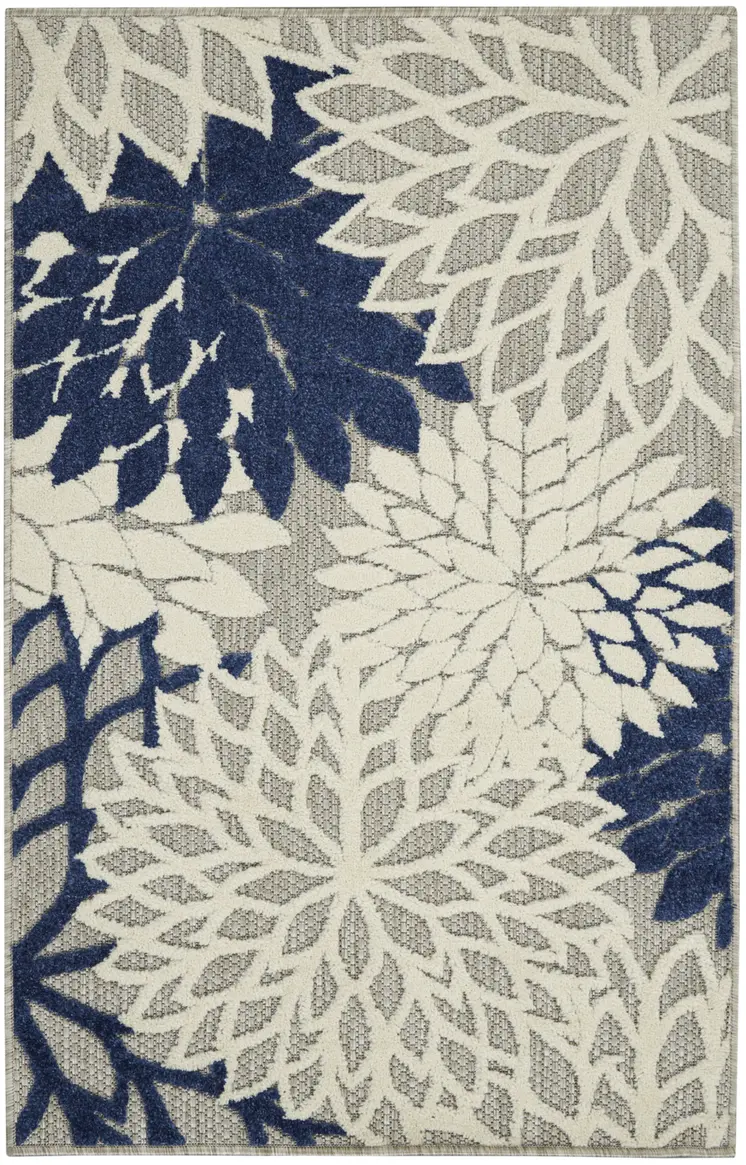 3' X 4' Ivory And Blue Indoor Outdoor Area Rug