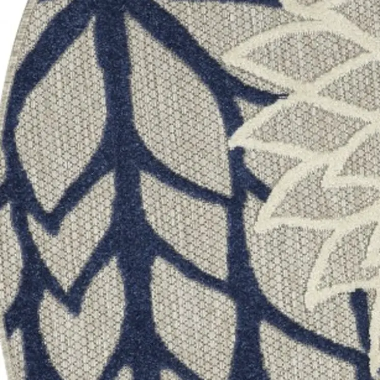 4' Ivory And Blue Round Indoor Outdoor Area Rug