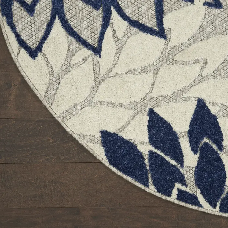 5' Ivory And Blue Round Indoor Outdoor Area Rug