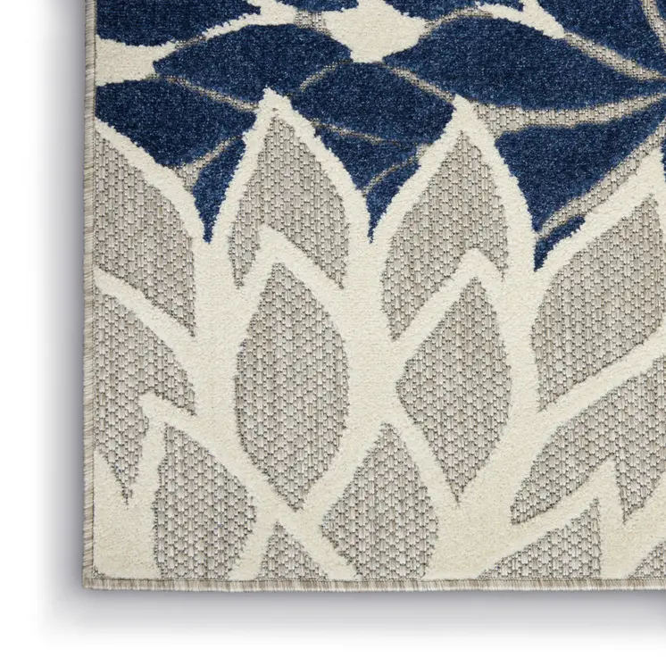 6' X 9' Ivory And Blue Indoor Outdoor Area Rug