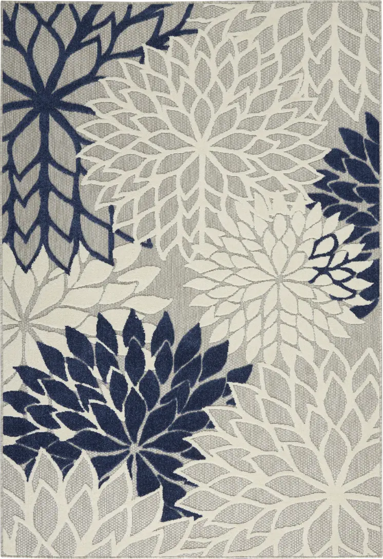 6' X 9' Ivory And Blue Indoor Outdoor Area Rug