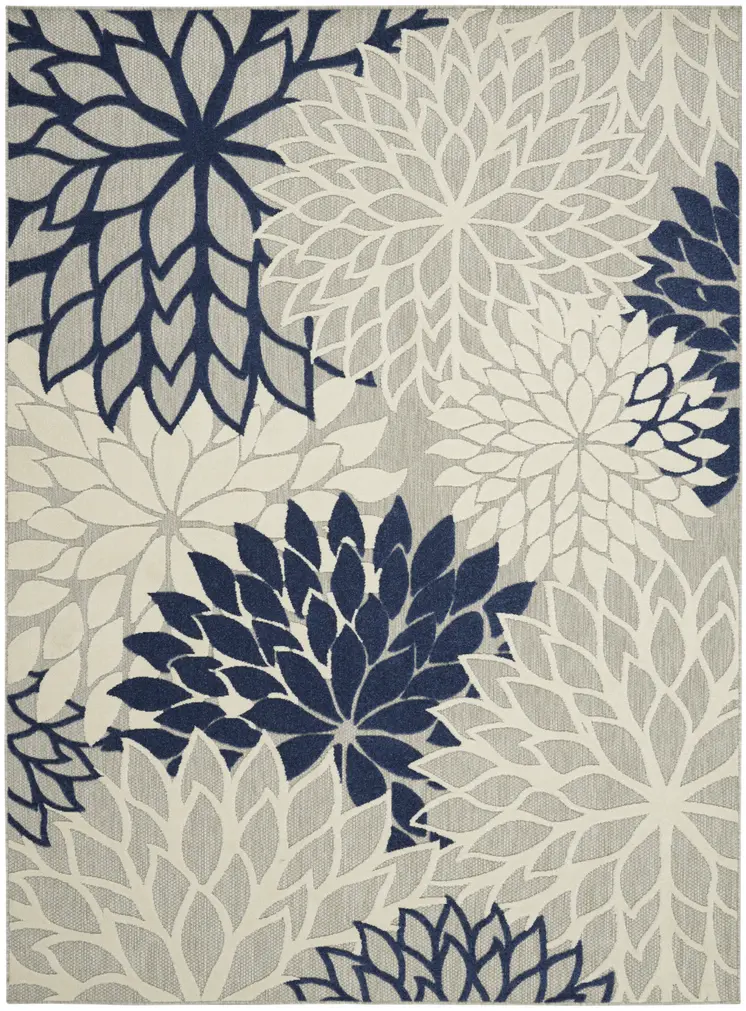 7' X 10' Ivory And Blue Indoor Outdoor Area Rug