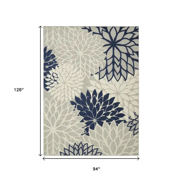 8' X 11' Ivory And Blue Indoor Outdoor Area Rug