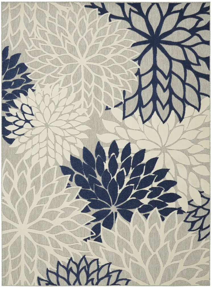 8' X 11' Ivory And Blue Indoor Outdoor Area Rug