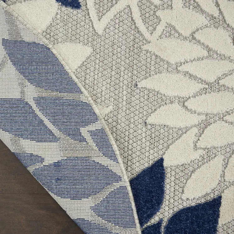 8' Ivory And Blue Round Indoor Outdoor Area Rug