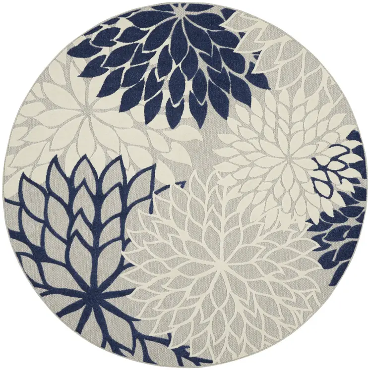 8' Ivory And Blue Round Indoor Outdoor Area Rug