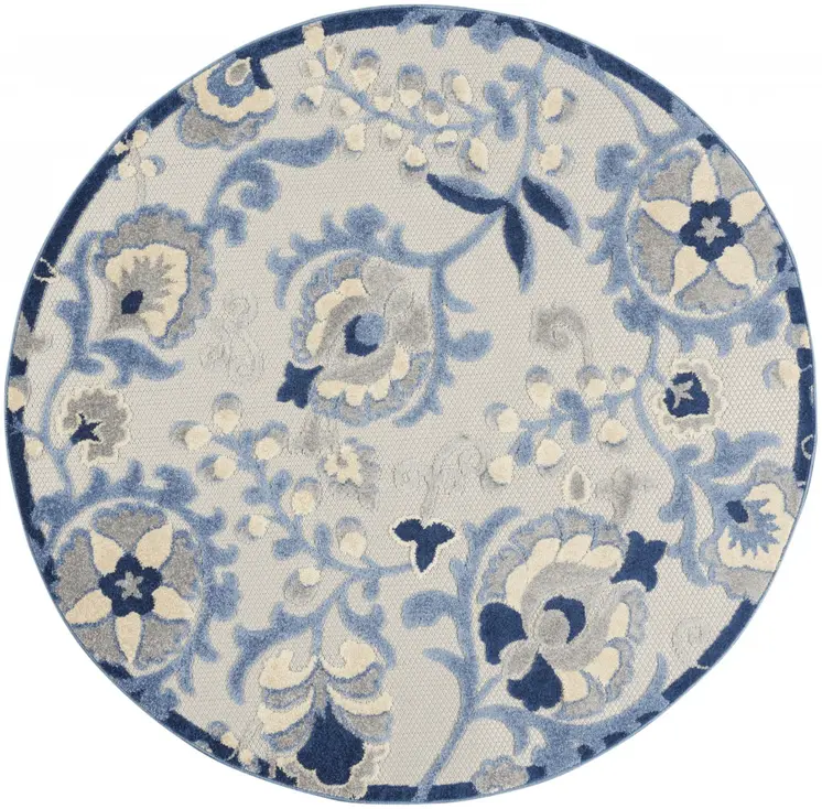 4' Blue And Gray Round Indoor Outdoor Area Rug