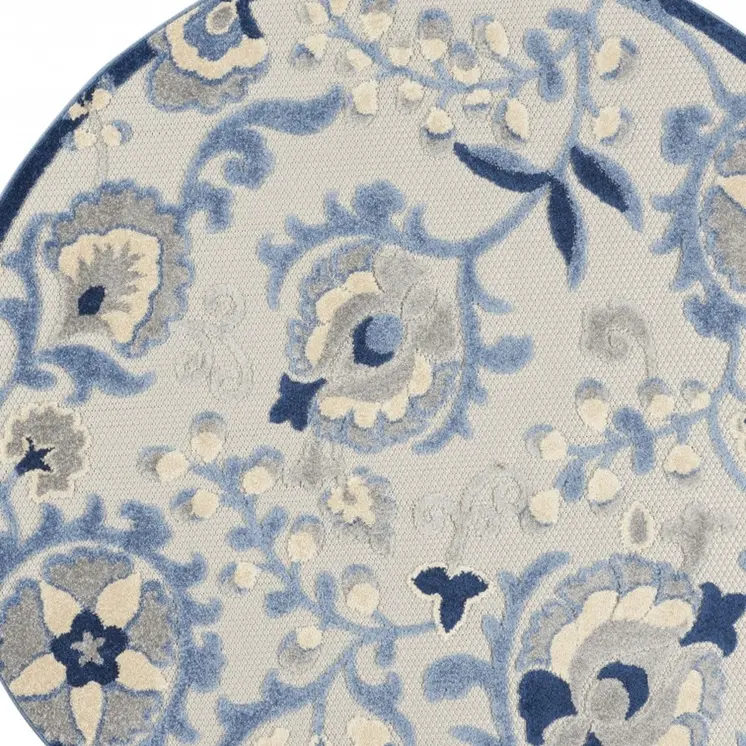 4' Blue And Gray Round Indoor Outdoor Area Rug