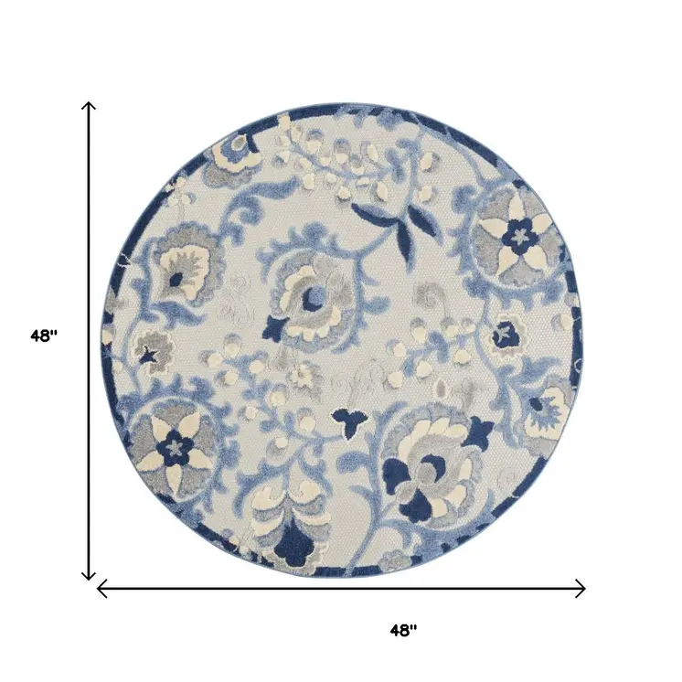 4' Blue And Gray Round Indoor Outdoor Area Rug