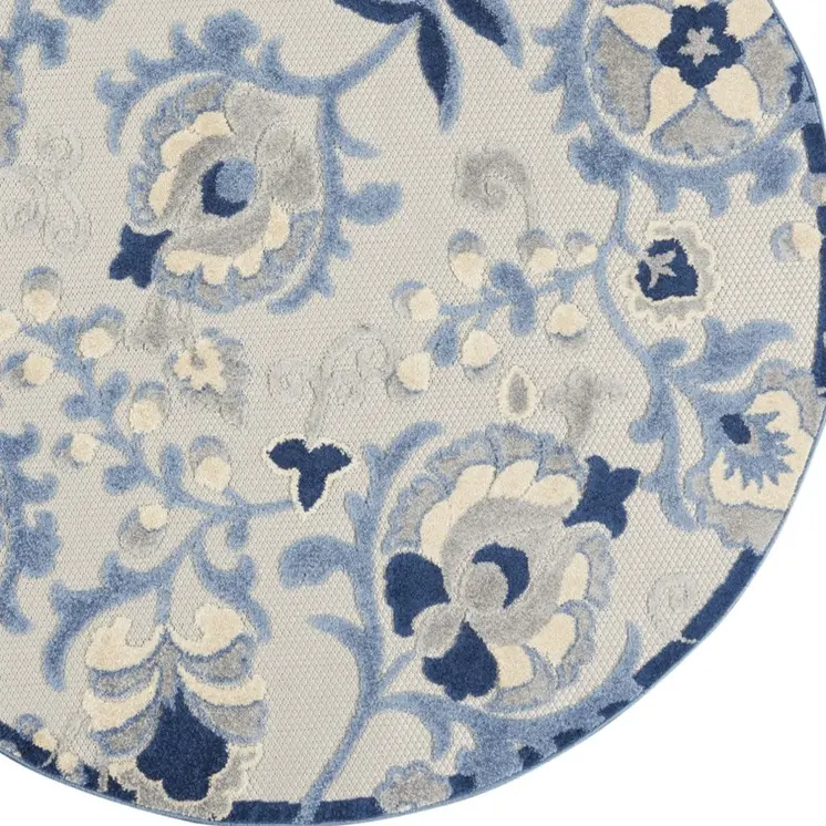 5' Blue And Gray Round Indoor Outdoor Area Rug