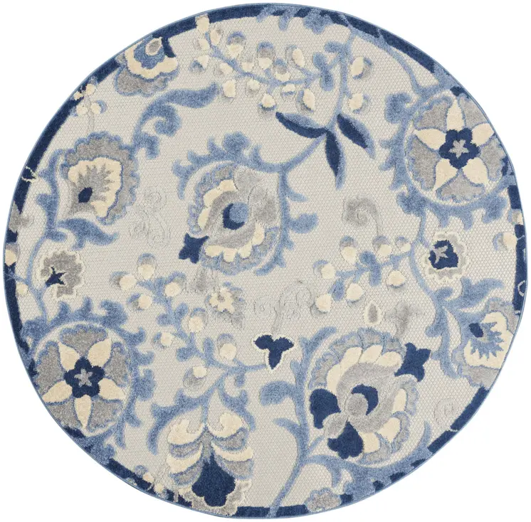 5' Blue And Gray Round Indoor Outdoor Area Rug
