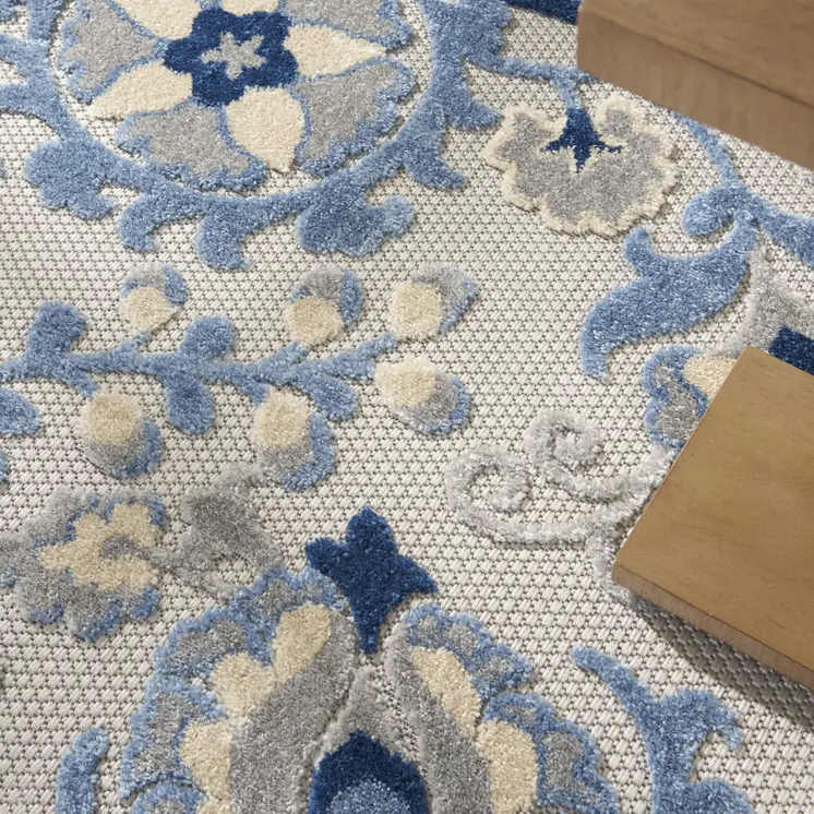 5' Blue And Gray Round Indoor Outdoor Area Rug