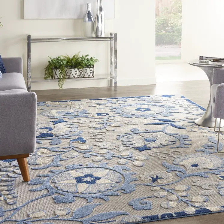 8' X 11' Blue And Gray Indoor Outdoor Area Rug