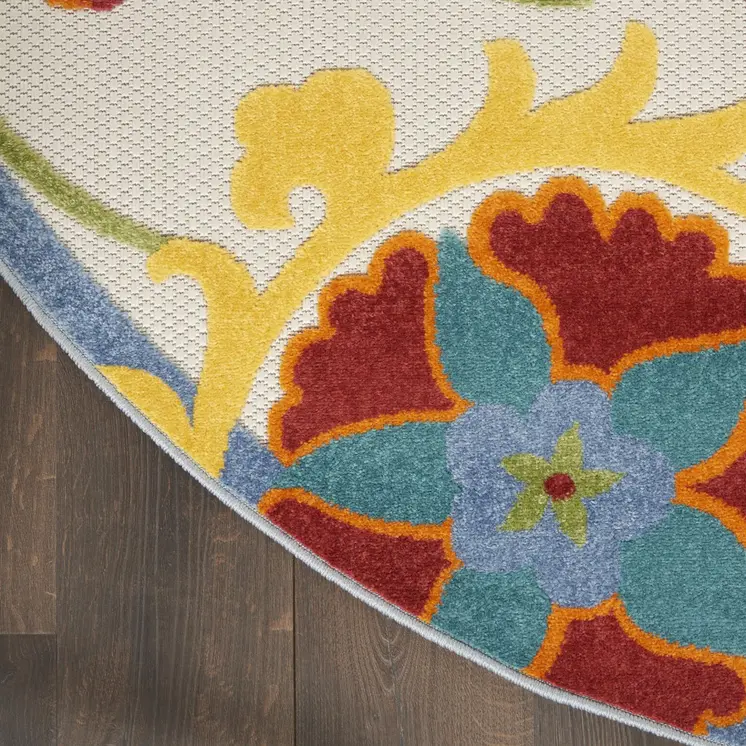 4' Green And Ivory Round Indoor Outdoor Area Rug