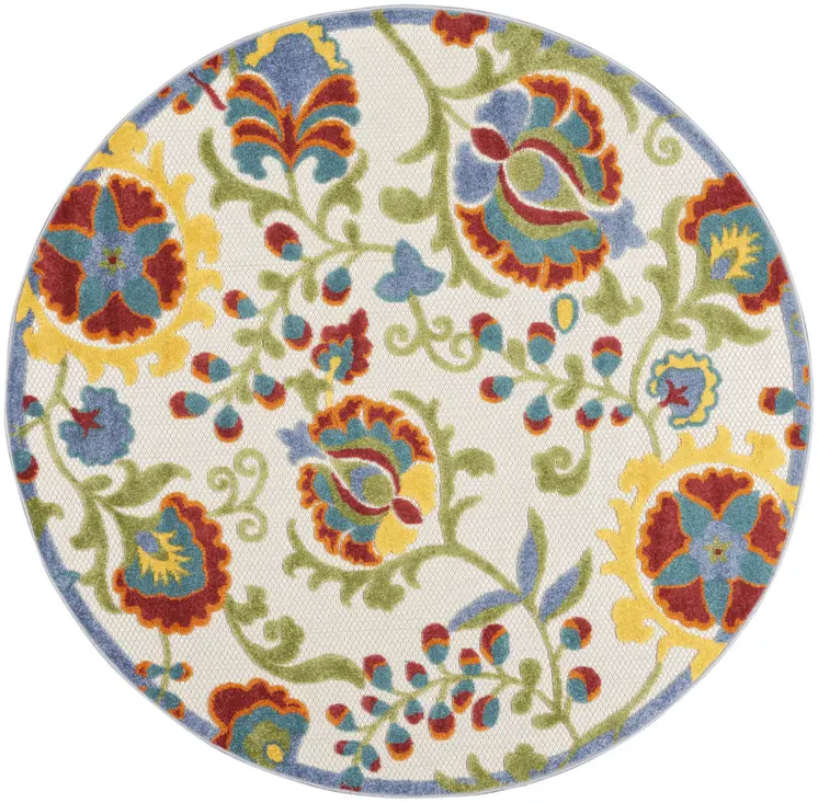 5' Green And Ivory Round Indoor Outdoor Area Rug