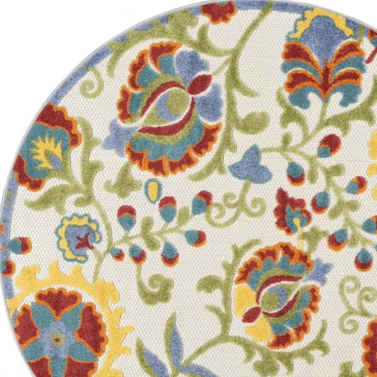 5' Green And Ivory Round Indoor Outdoor Area Rug