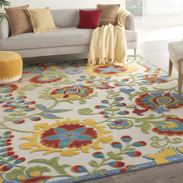 7' X 10' Green And Ivory Handmade Indoor Outdoor Area Rug