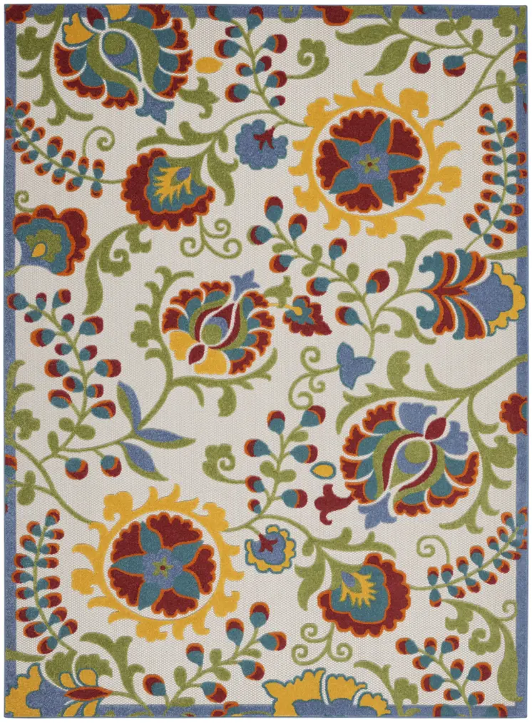 7' X 10' Green And Ivory Handmade Indoor Outdoor Area Rug