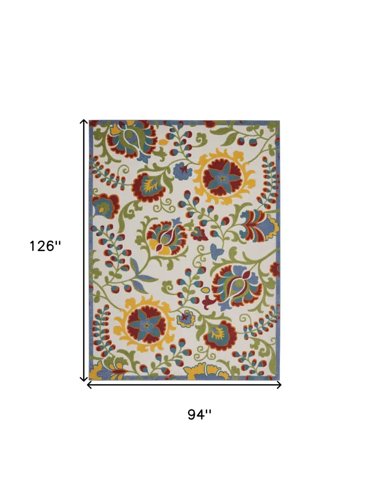 8' X 11' Green And Ivory Indoor Outdoor Area Rug