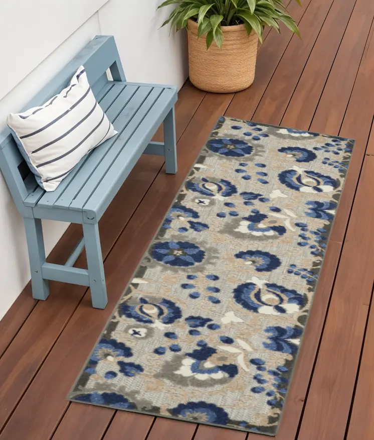 6' Blue And Gray Indoor Outdoor Area Rug