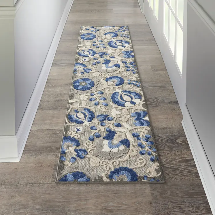 6' Blue And Gray Indoor Outdoor Area Rug