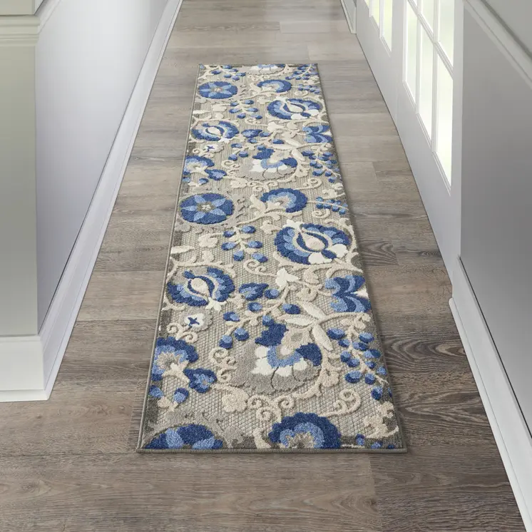 6' Blue And Gray Indoor Outdoor Area Rug