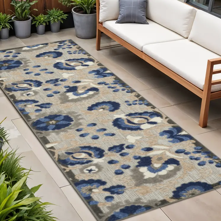 8' Blue And Gray Indoor Outdoor Area Rug