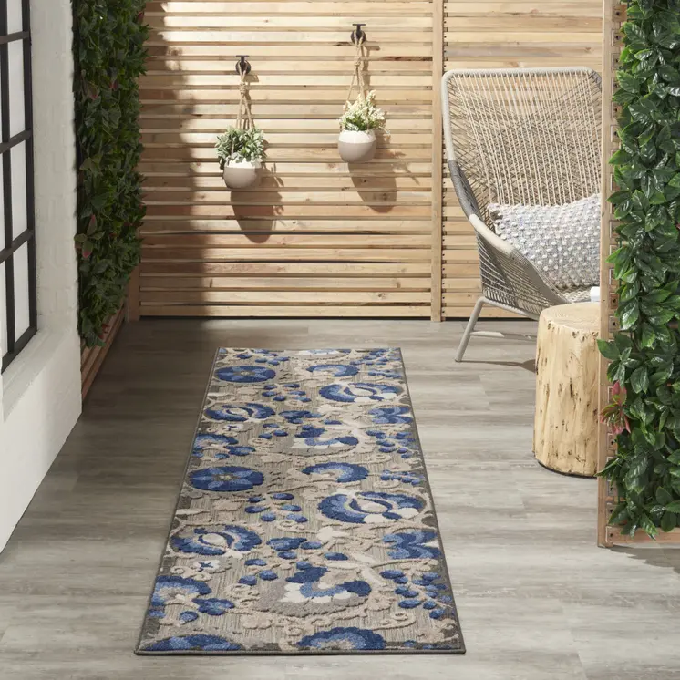 8' Blue And Gray Indoor Outdoor Area Rug