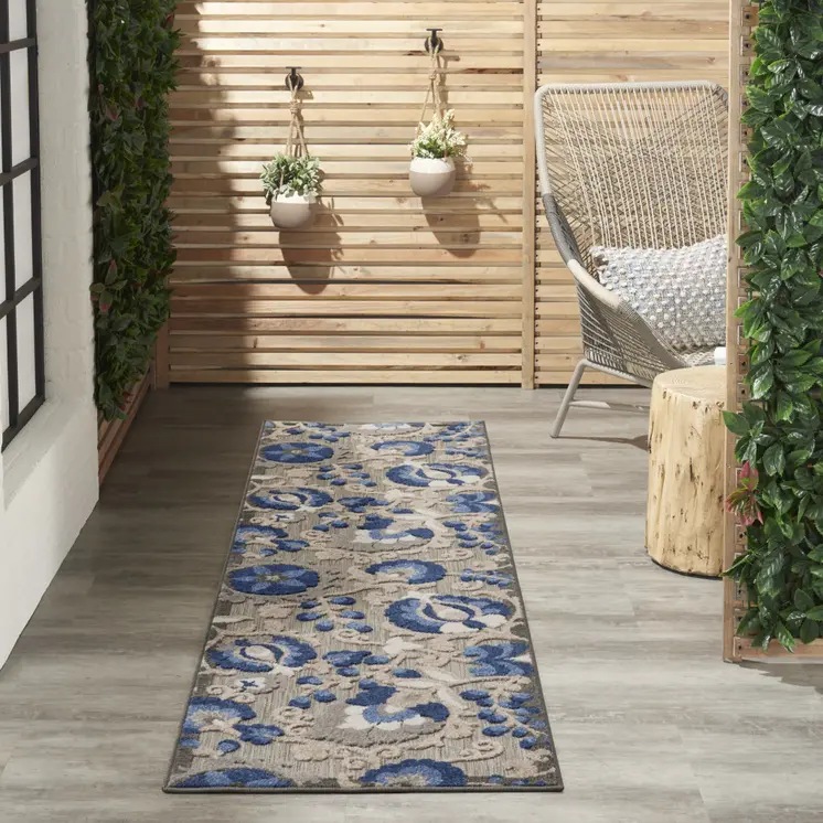 10' Blue And Gray Indoor Outdoor Area Rug