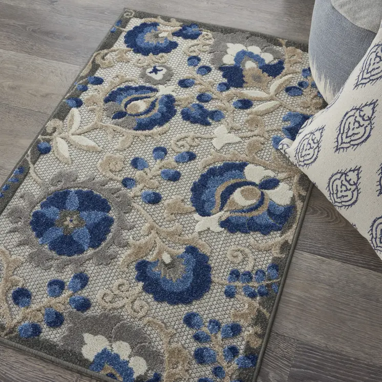 3' X 4' Blue And Gray Indoor Outdoor Area Rug