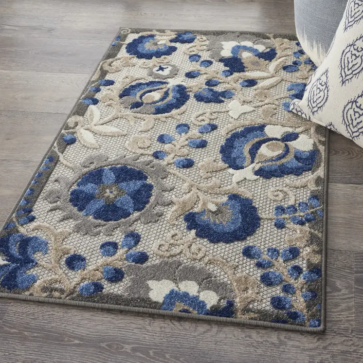 3' X 4' Blue And Gray Indoor Outdoor Area Rug